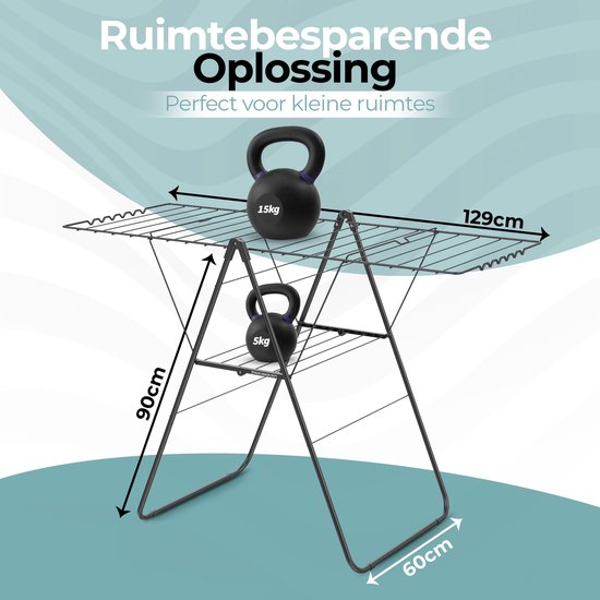 STAUS&BACH Étendoir à linge 20m - Robuste - Étendoir à linge pliable - vertical - Acier - Noir mat - Aeriq Compact