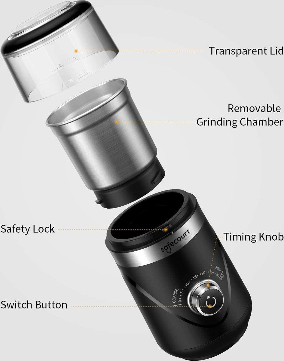 Safecourt Kitchen Electric Coffee Grinder pro - Moulin à café électrique de haute qualité - Noir