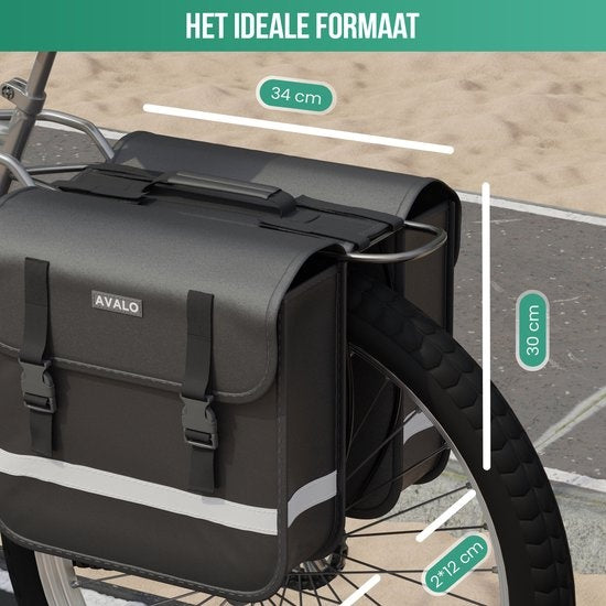 Avalo Panniers Double Waterproof - Pannier Bag 30 Liter - Black - With Reflectors - Panniers Electric Bikes