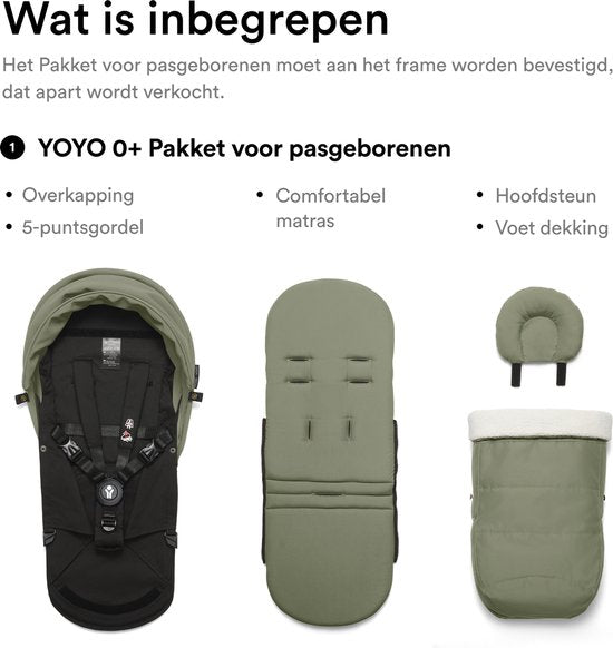 Stokke YOYO 0+ Newborn Pack, Olive - Comprend un matelas, un pare-soleil extensible et un harnais à cinq points - Nécessite le châssis YOYO (vendu séparément)