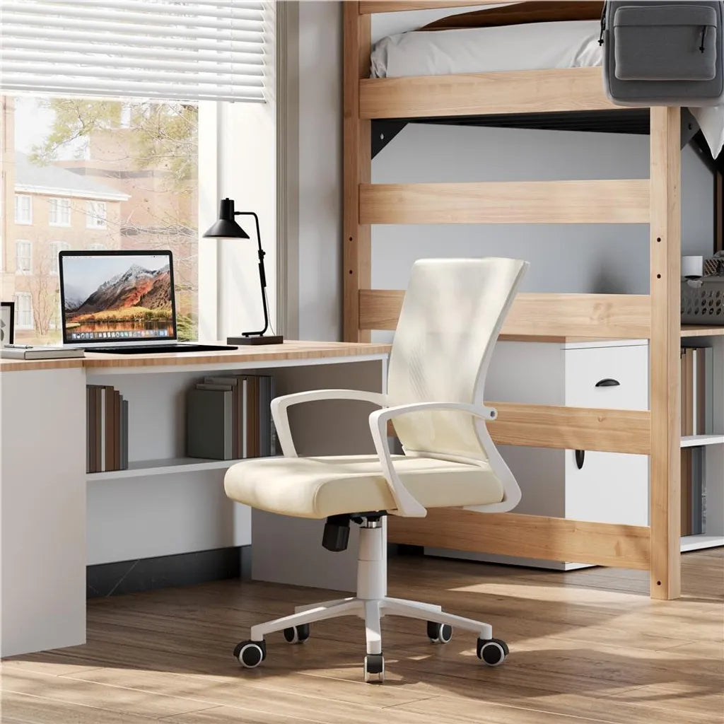 Chaise de bureau ergonomique Yaheetech 60 x 60 x 91-100,5 cm - Beige - Chaise pivotante réglable avec dossier en maille