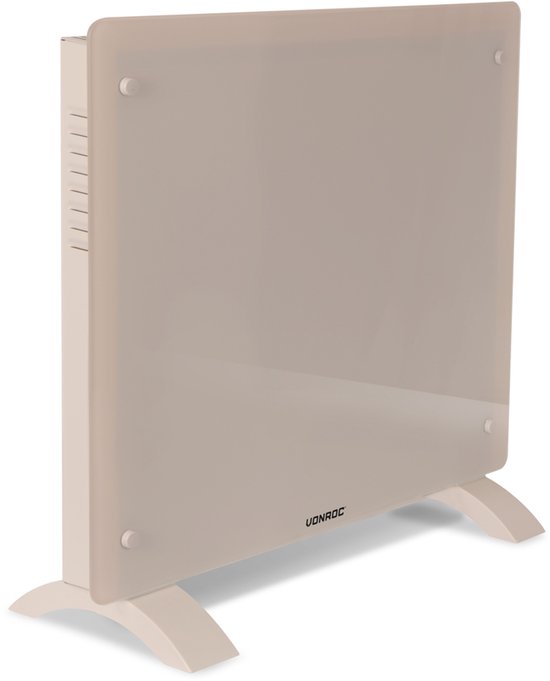 VONROC Chauffage électrique de luxe - Convecteur avec panneau en verre - 500W/1000W - Chauffe les pièces jusqu'à 12m2 - Contrôlé par l'application (via Wifi) et manuellement - Thermostat et minuterie réglables - Beige