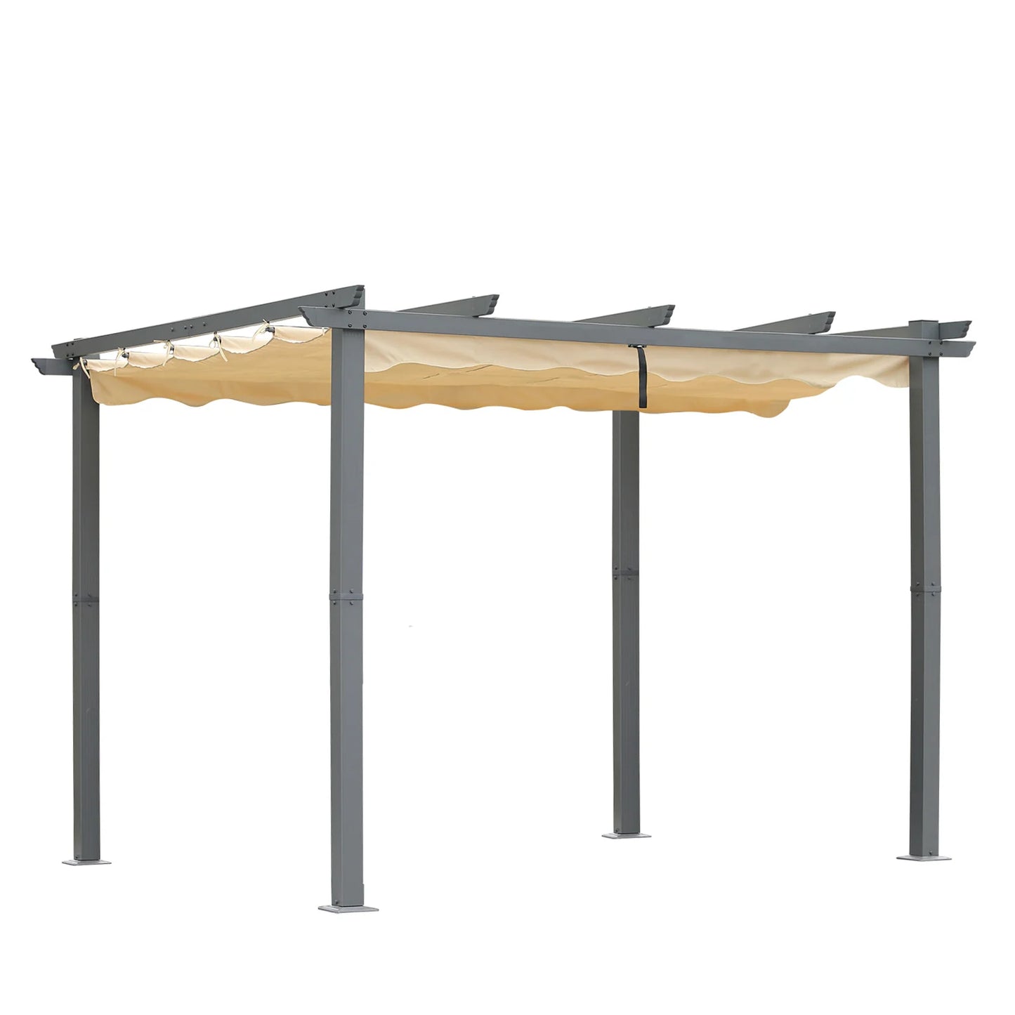 Pergola Angel Living en aluminium 3 × 4 m, beige – Toit en polyester réglable, tubes de toit en acier, revêtement par poudrage
