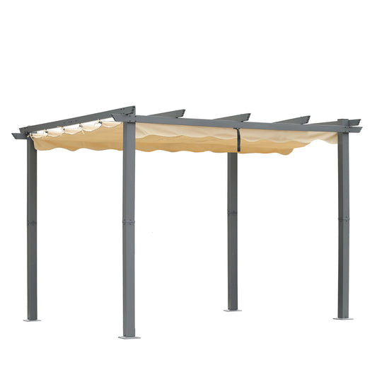 Pergola Angel Living en aluminium 3 × 4 m, beige – Toit en polyester réglable, tubes de toit en acier, revêtement par poudrage