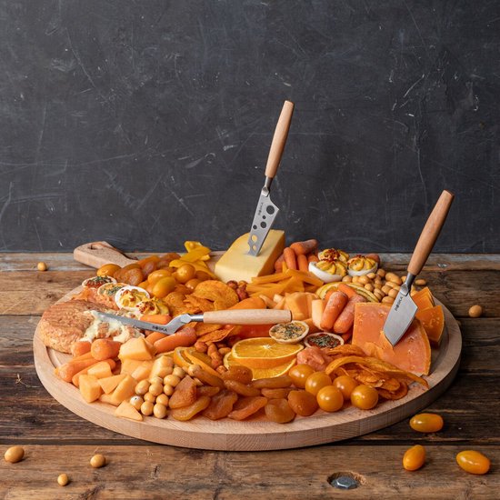 Boska Cheese Knife Set Amigo - Couteaux à fromage - Lot de 3 - Pour tout type de fromage - anti-adhésif - Ergonomique - Acier inoxydable et bois de hêtre
