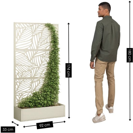Mica Decorations Sapri Support pour plantes - Jardinière avec treillis pour plantes grimpantes - Support pour plantes autonome ou à fixer au mur - 92 x 33 x 174 cm - Blanc cassé