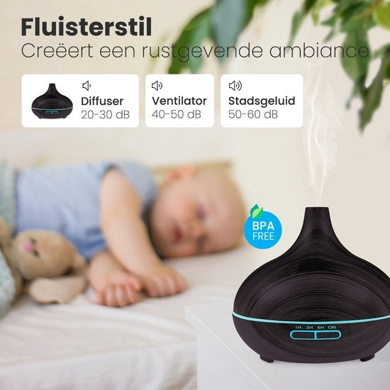 Auronic Diffuseur d'arômes - 300 ml - Humidificateur - 7 couleurs LED - 2 huiles incluses - Brun foncé