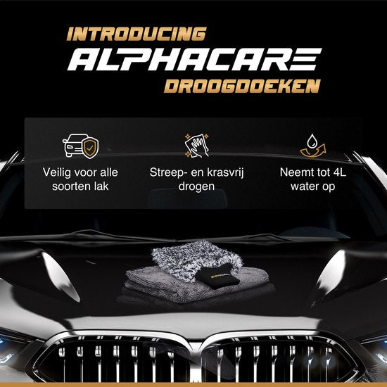 ALPHACARE - Serviette sèche + gant de lavage Voiture - Moto - Salle de bain - Séchage rapide - 60 x 80 - 600 GSM - Gris