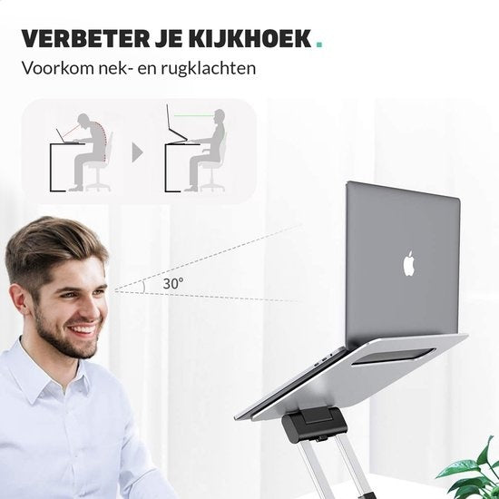 LURK® Laptop Stand Ergonomic - Laptop Raiser en aluminium - Travailler debout - Ajustable et pliable - Silver