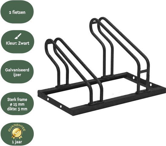 BRASQ Porte-vélos pour 2 vélos - Support pour vélos - Support pour vélos - Support pour vélos pour le sol Comprend le matériel de fixation - Noir