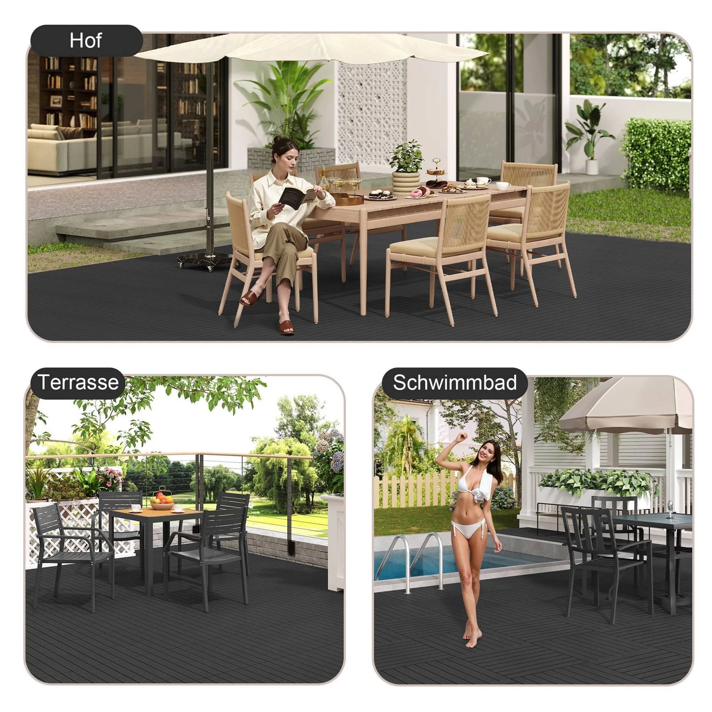 Dalles de terrasse EUGAD WPC 30 x 60 cm - 12 pièces - 2 m² - Système d'emboîtement - Couleurs variées