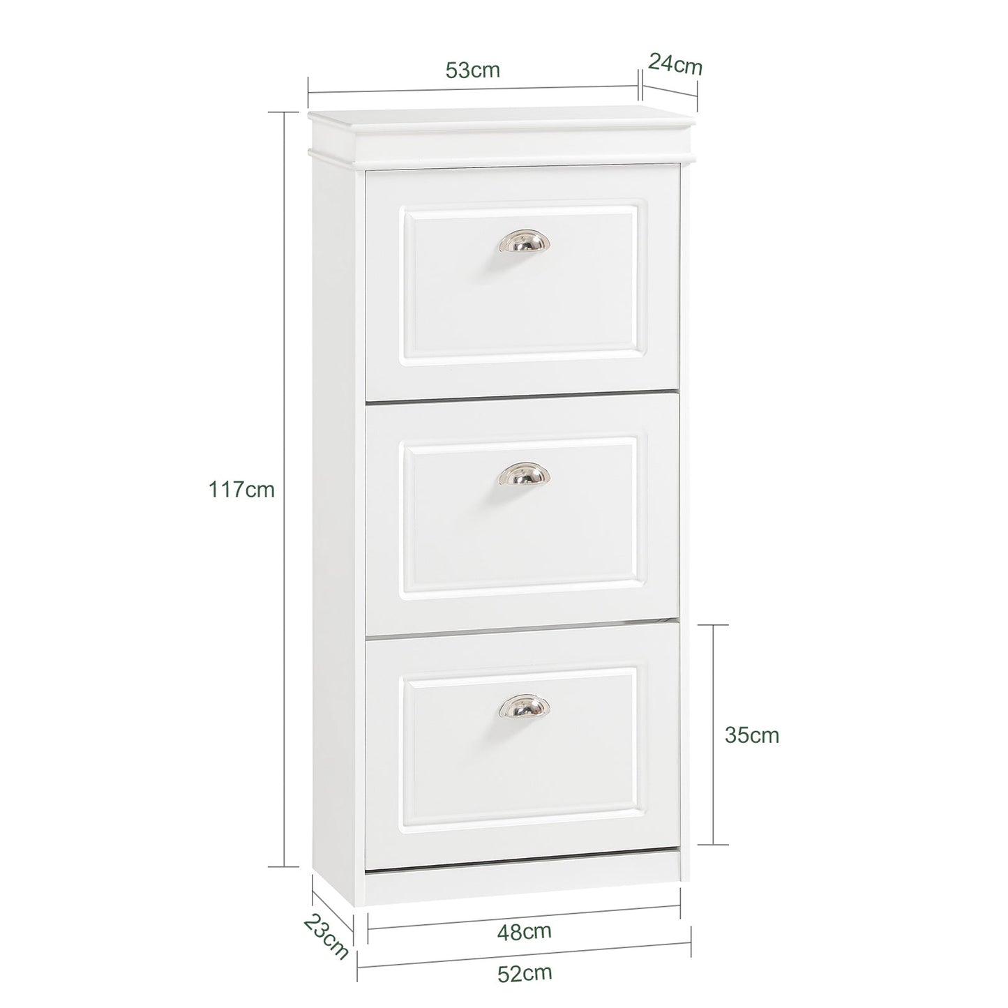 SoBuy meuble à chaussures avec 3 abattants - meuble à chaussures étroit pour couloir et entrée - rangement jusqu'à 12 paires - 53x24x117 cm - blanc