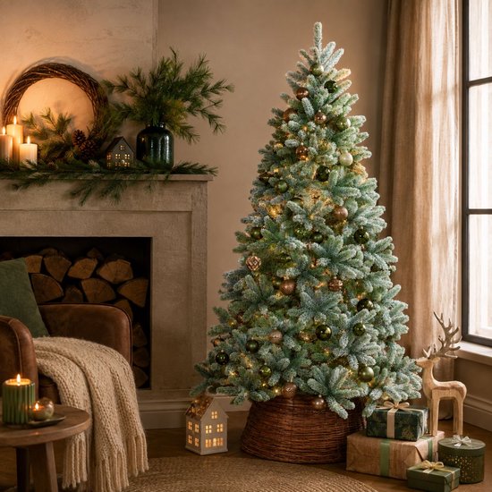 Black Box Trees Nagoya : sapin de Noël « Frosted » à charnières - Sapin artificiel au volume généreux et doté de 738 branches - Décoration de Noël d'intérieur - H 150 x Ø 91 cm - Vert