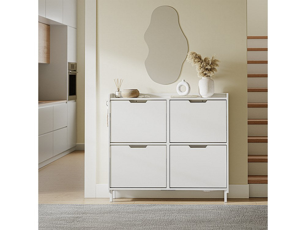 Armoire à chaussures Sobuy à 4 portes battantes - Design compact pour petite entrée - 100 x 19 x 93 cm - Blanc