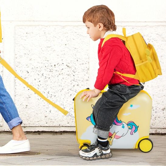 Ensemble valise et sac à dos pour enfants Coast - Valise à roulettes - Sac à dos avec un adorable motif d'abeilles - Jaune