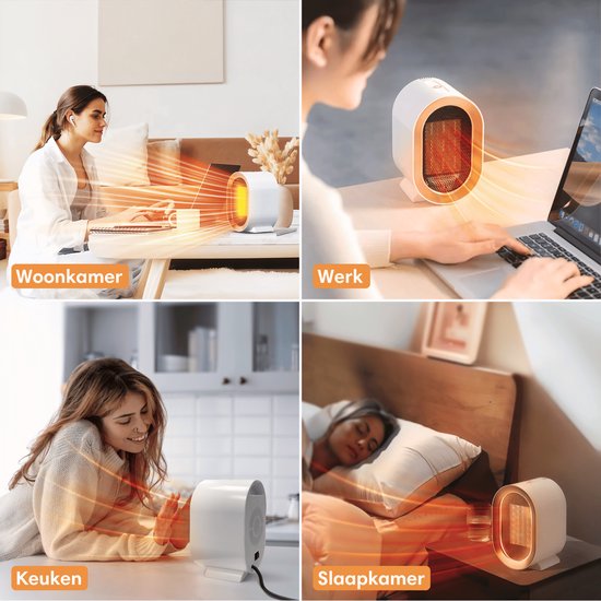 Vulpes Goods® Tech - Réchaud électrique Pro - Chauffage électrique d'intérieur - Réchaud à ventilateur - Réchaud en céramique - Chauffage - 2 niveaux - 1200W - Indication LED - Blanc