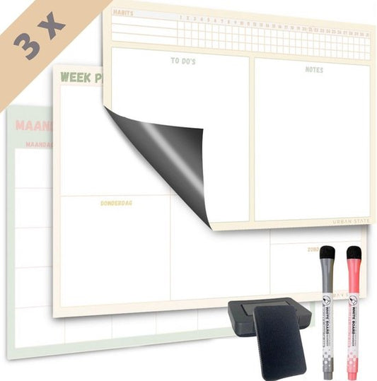 Planning hebdomadaire magnétique + planning mensuel tableau blanc - set trio - planning magnétique - tableau de planning - family planner