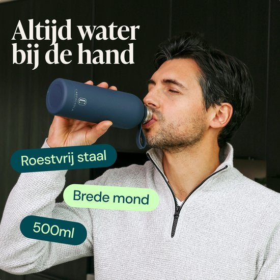 Bouteille d'eau Castagnola - Bouteille à boire en acier inoxydable 500 ML - Thermos en acier - Bouteilles à boire pour adultes - Double paroi - Bleu foncé
