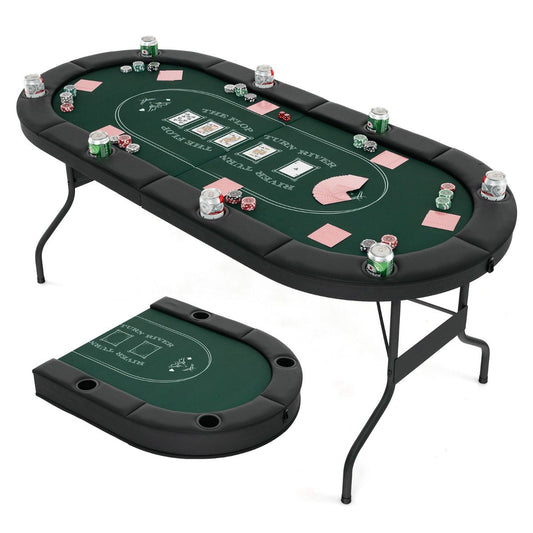 Table de poker pliable COAST- 182x82x75 cm - Pour 8 joueurs - Noir/Vert