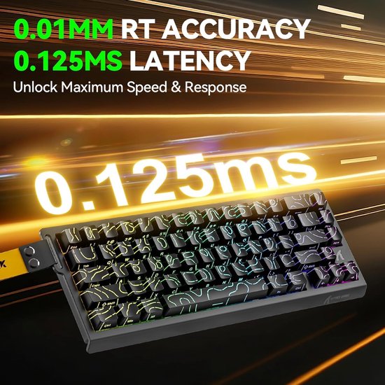 ATTACK SHARK X68HE - Clavier gaming filaire à commutateurs magnétiques - 66 touches - RGB - Touches PBT imprimées sur les côtés - Lanière décorative - 8 kHz - 0,01 mm RT - 0,125 ms - Contour noir