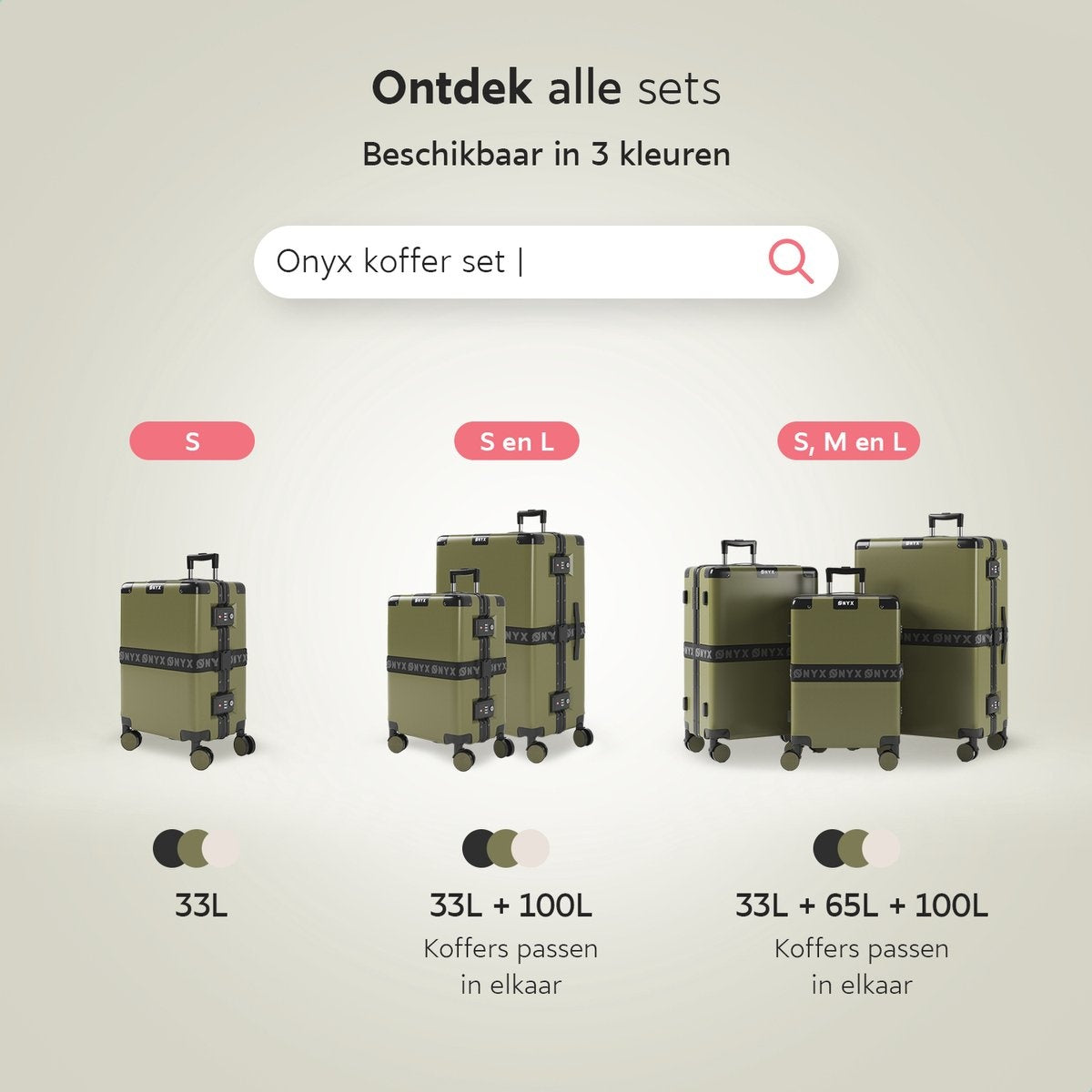 Valise bagage à main ONYX 100L - Ensemble de valises - léger - Serrure TSA - aluminium - Vert olive