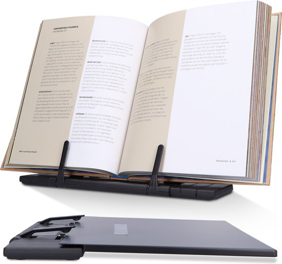 Castagnola Support de livres ajustable - Support de livres avec 7 supports - Support de livres de cuisine en métal - Support de tablettes noir - Support de lecture antidérapant - Support de livres