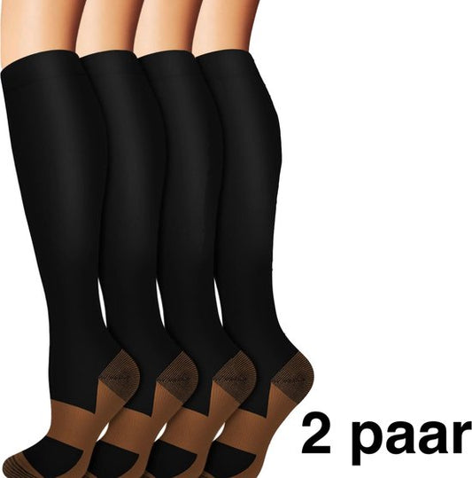 Chaussettes de compression - 2 paires - Chaussettes de compression - Course à pied - Randonnée - Unisexe - Taille 41-46 - Noir