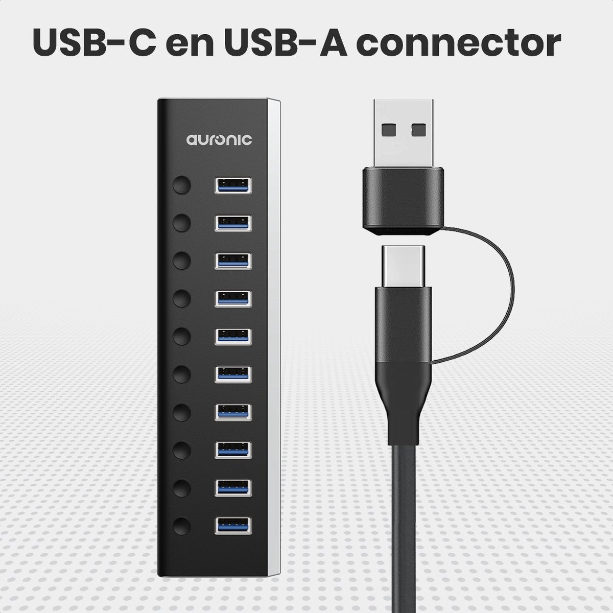 Auronic USB Hub 3.0 - Répartiteur USB avec 10 ports - avec alimentation - 5 GBP - Indication Led - Noir