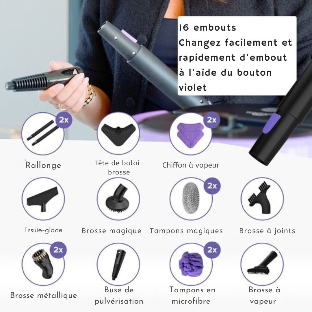 Nettoyeur de tapis et de taches Motionflow - 1500W 1.5L réservoir d'eau - vapeur à main - nettoyage en profondeur des sols, canapés, salles de bain et tapis - violet
