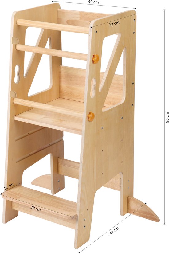 Sunny Liv Leertoren Naturel – Accessoire de cuisine en bois d’inspiration Montessori – Tour de cuisine réglable pour enfants – Jouet sûr et éducatif