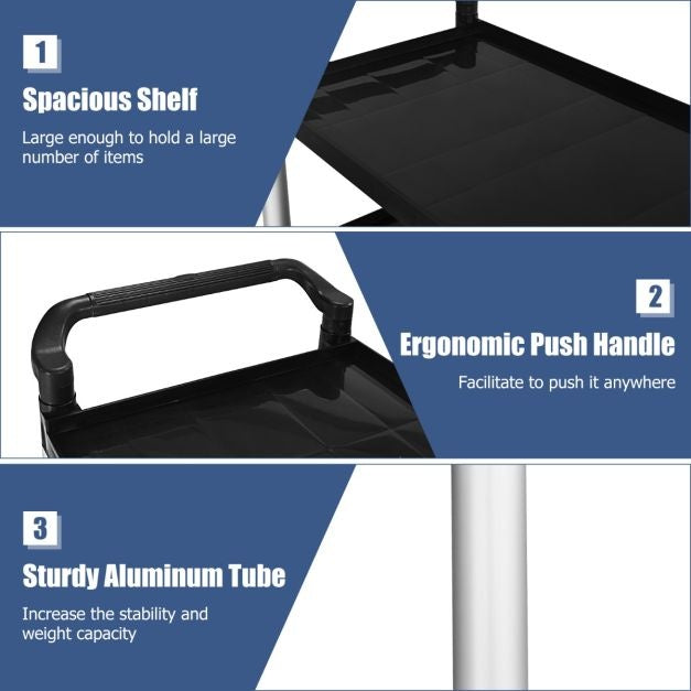 Coast 3-Stage Serving Trolley Multifunctional Trolley with Handles and 4 Wheels Kitchen Trolley Side Trolley Metal Trolley Black