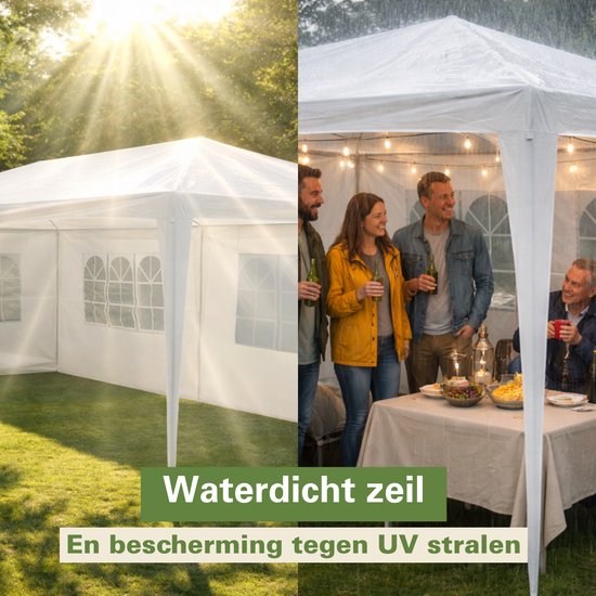 Tente de réception Kinzo 3 x 6 m - Tente-pavillon pour 70 personnes - Pavillon de jardin avec 6 parois latérales - Tente de jardin avec une hauteur au faîte de 2,5 m - Tente de réception imperméable et résistante aux UV - Blanche