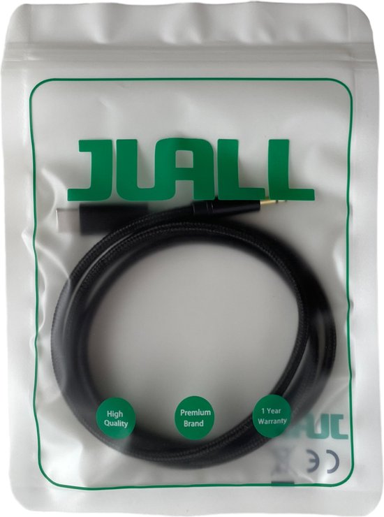 Câble JUALL USB-C vers AUX - USB-C vers prise jack 3,5 mm - Câble audio pour voiture - AUX vers USB-C - 1 mètre - Tressé noir