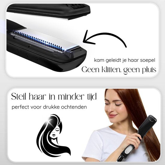 Sansbeauté® Steam Straightener - Lisseur à vapeur - Plaques larges - Lisseur professionnel - Lisseur à vapeur - Noir