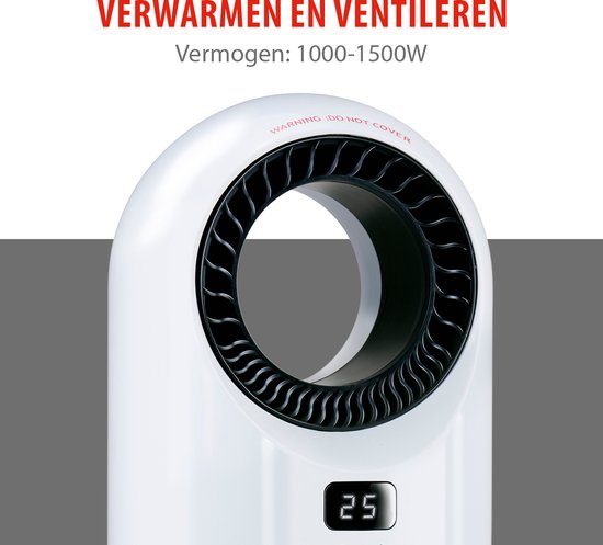 alpina Radiateur électrique et ventilateur 1500W - Radiateur céramique avec minuterie et télécommande - Radiateur oscillant avec fonction de refroidissement et de chauffage - 18 x 18 x 37cm