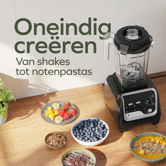 KitchenBrothers Power Blender - 1600W - 2L - Smoothie Maker - Ice Crusher - Metallic Black