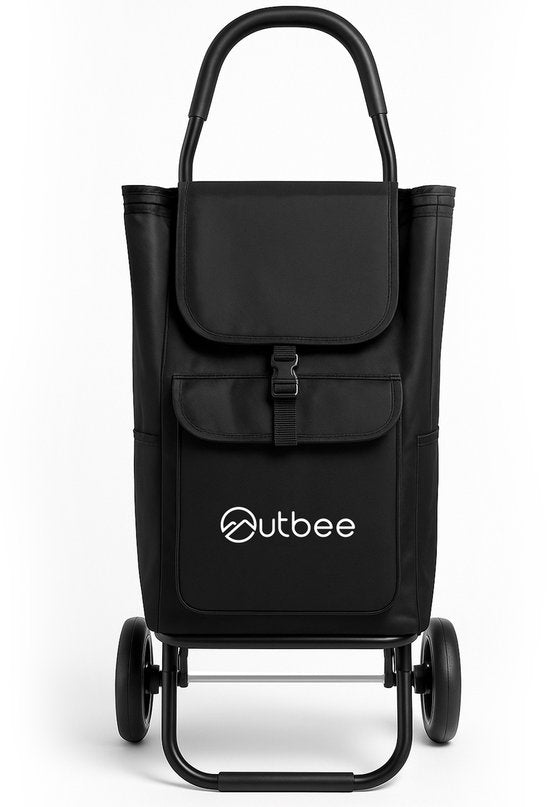 Outbee Chariot de courses - Pliable - Polyester - Avec roues EVA - Cadre en aluminium - Capacité de charge 45 kg - Noir