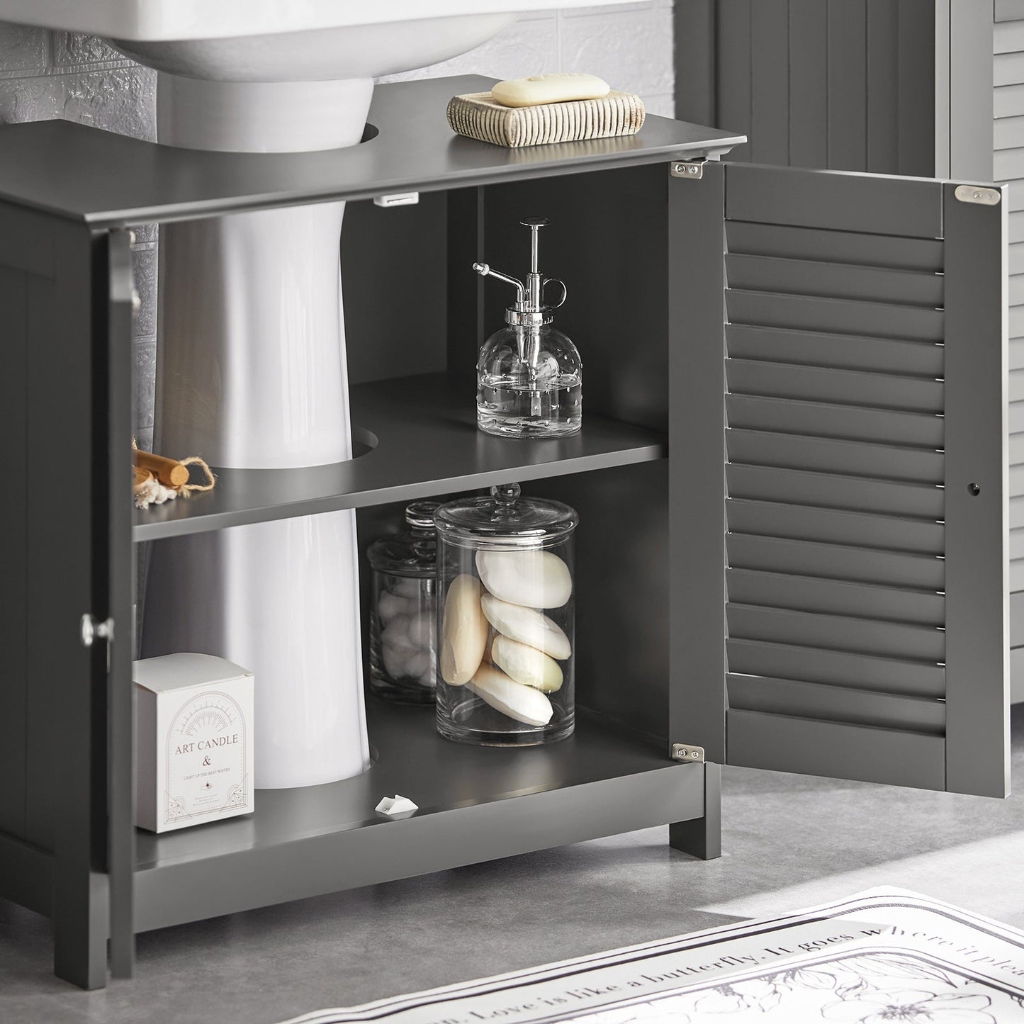 Meuble de salle de bain - SoBuy - 2 Portes et 2 Couches - Gris - 60x35x58cm