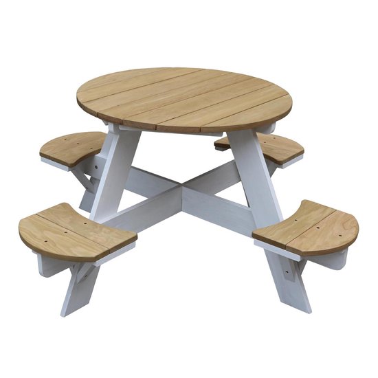 Table de pique-nique ronde AXI Ufo pour 4 enfants, marron/blanc - Table de pique-nique en bois - 120 x 120 x 56 cm