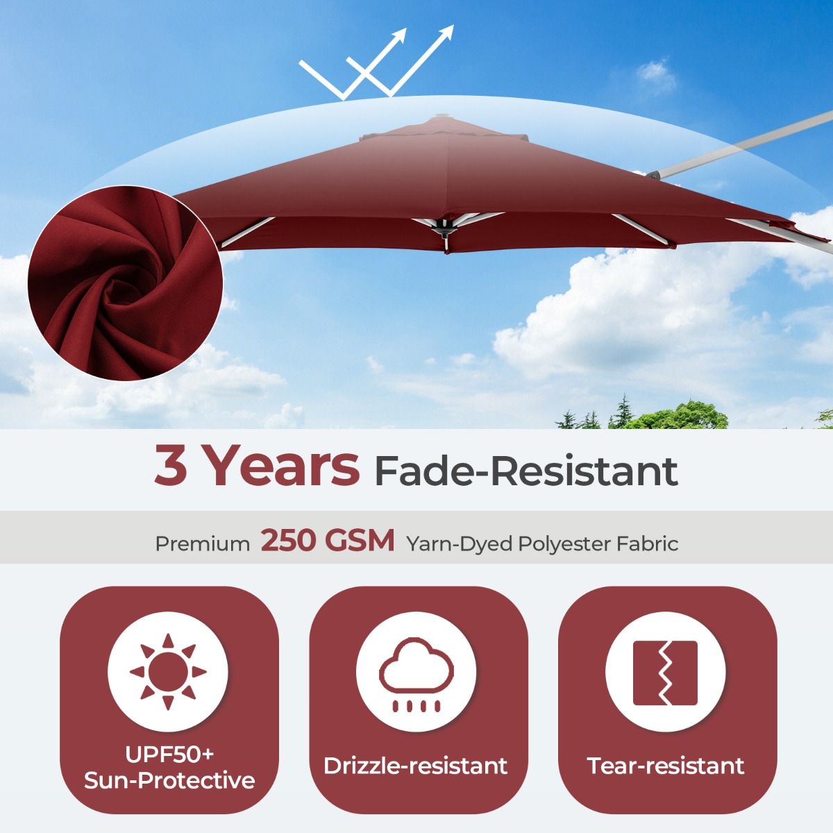 Coast 339x260 cm Red Terrace Sunshade Round Cantilever with 360° Rotating and Tilting Aluminium Construction