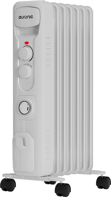 Auronic Radiateur à Huile - Chauffage Électrique avec Thermostat et Minuterie - Puissance Réglable jusqu'à 1500W - Blanc