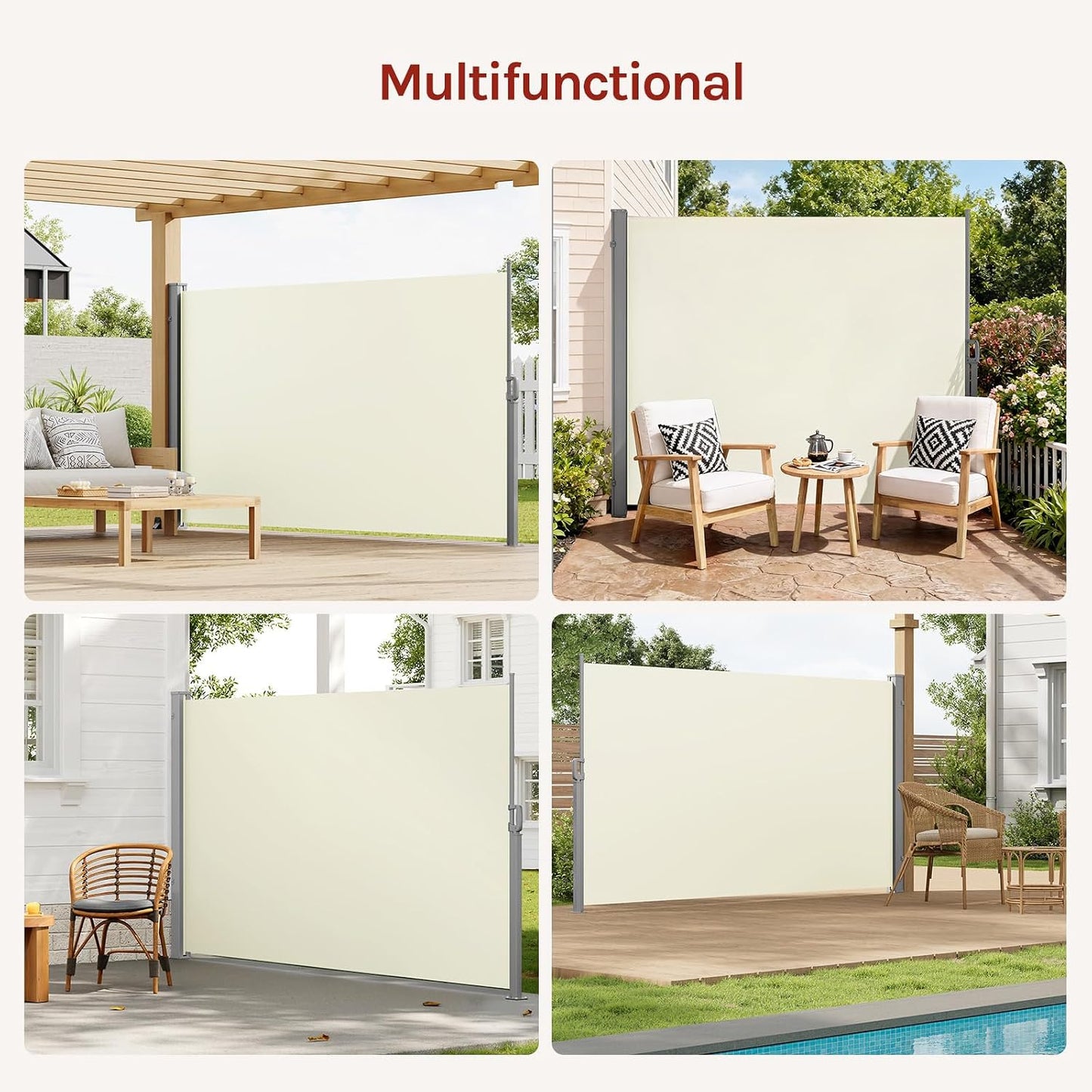 WOLTU Store latéral rétractable 180 x 350 cm - Protection contre les regards indiscrets - Protection solaire et coupe-vent - Crème