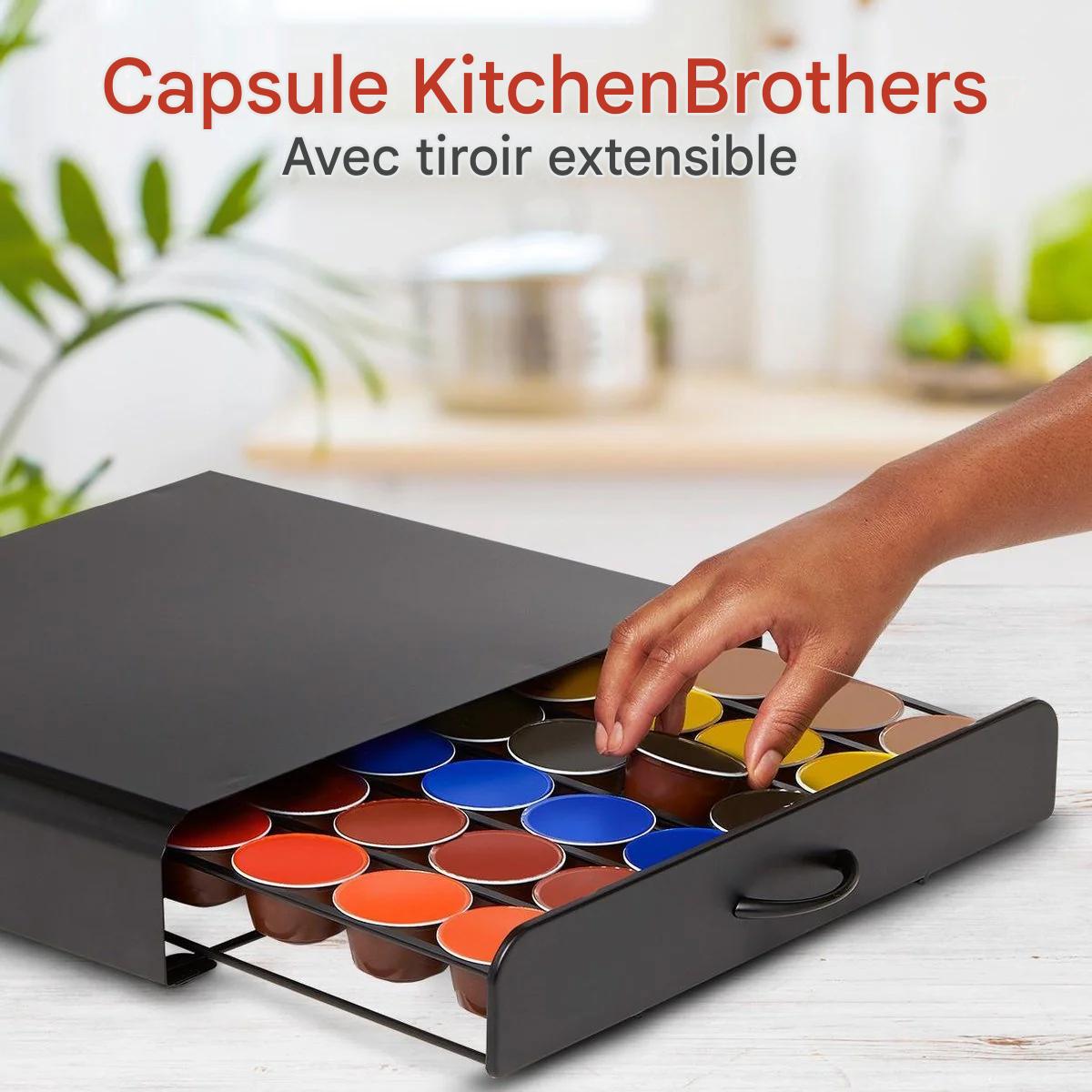 Porte-capsules KitchenBrothers - Avec tiroir - Dolce Gusto - 36 Capsules - Acier inoxydable - Noir