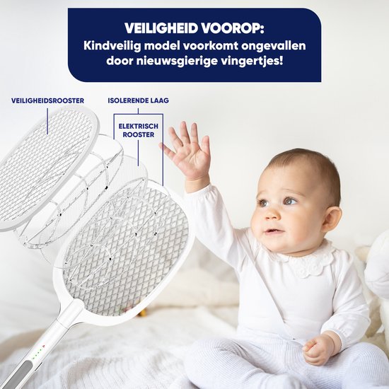 TTD® Premium Electric Fly Swatter and Mosquito Lamp Rechargeable - 2 Stages Fly Swatter and Mosquito Lamp - 2500 Volts - Avec filet de sécurité - Lumière UV - Attrape-mouches - Lampe à mouches - Lampe à moustiques pour l'intérieur et l'extérieur - Attrape