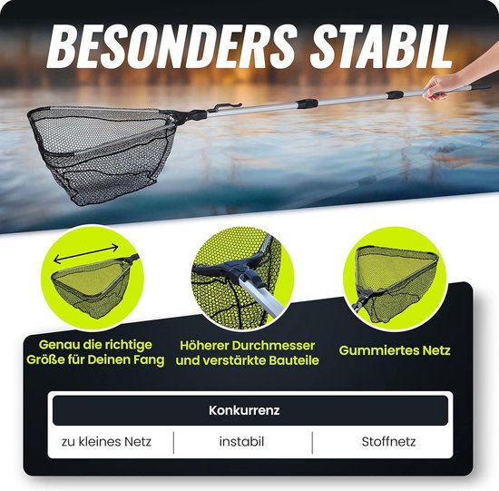 Épuisette télescopique en caoutchouc - Filet de pêche de 21 m recouvert de caoutchouc