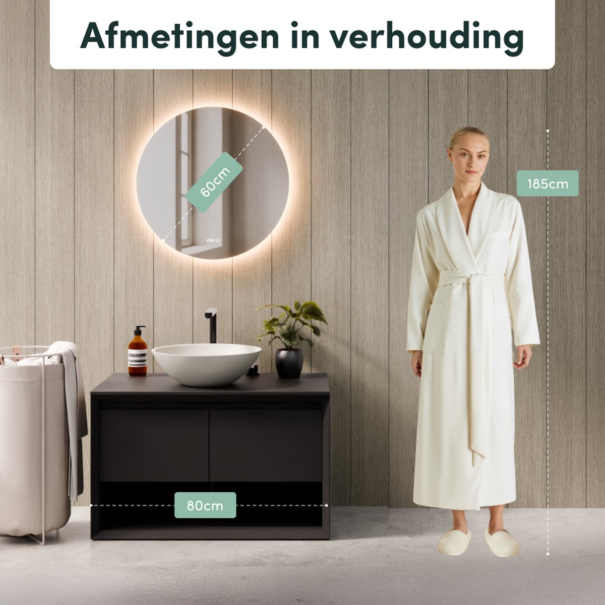 Beloura Miroir de salle de bain avec éclairage - Miroir de salle de bain rond - Chauffage - Horloge - LED - 60 cm