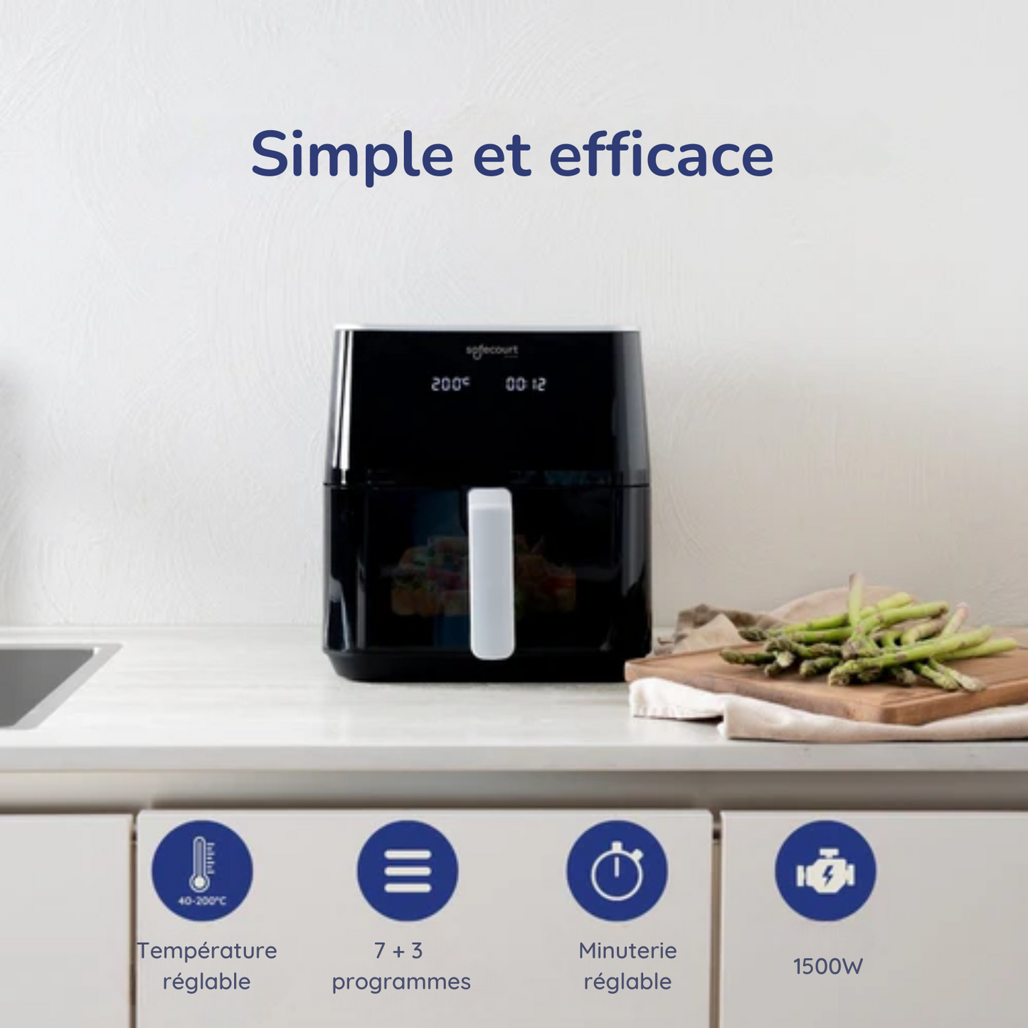 Airfryer - Safecourt Kitchen - Friteuse - 1700W - Capacité 5L - 40ºC à 200ºC - Noir