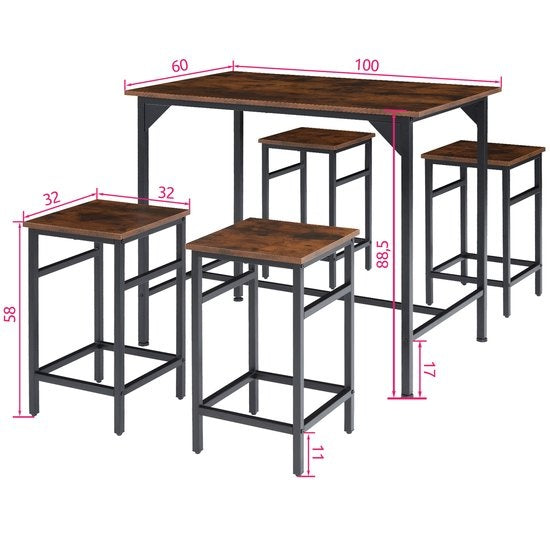 tectake - set de table bistro / set de table de bar Edinburgh industrial dark - 404306