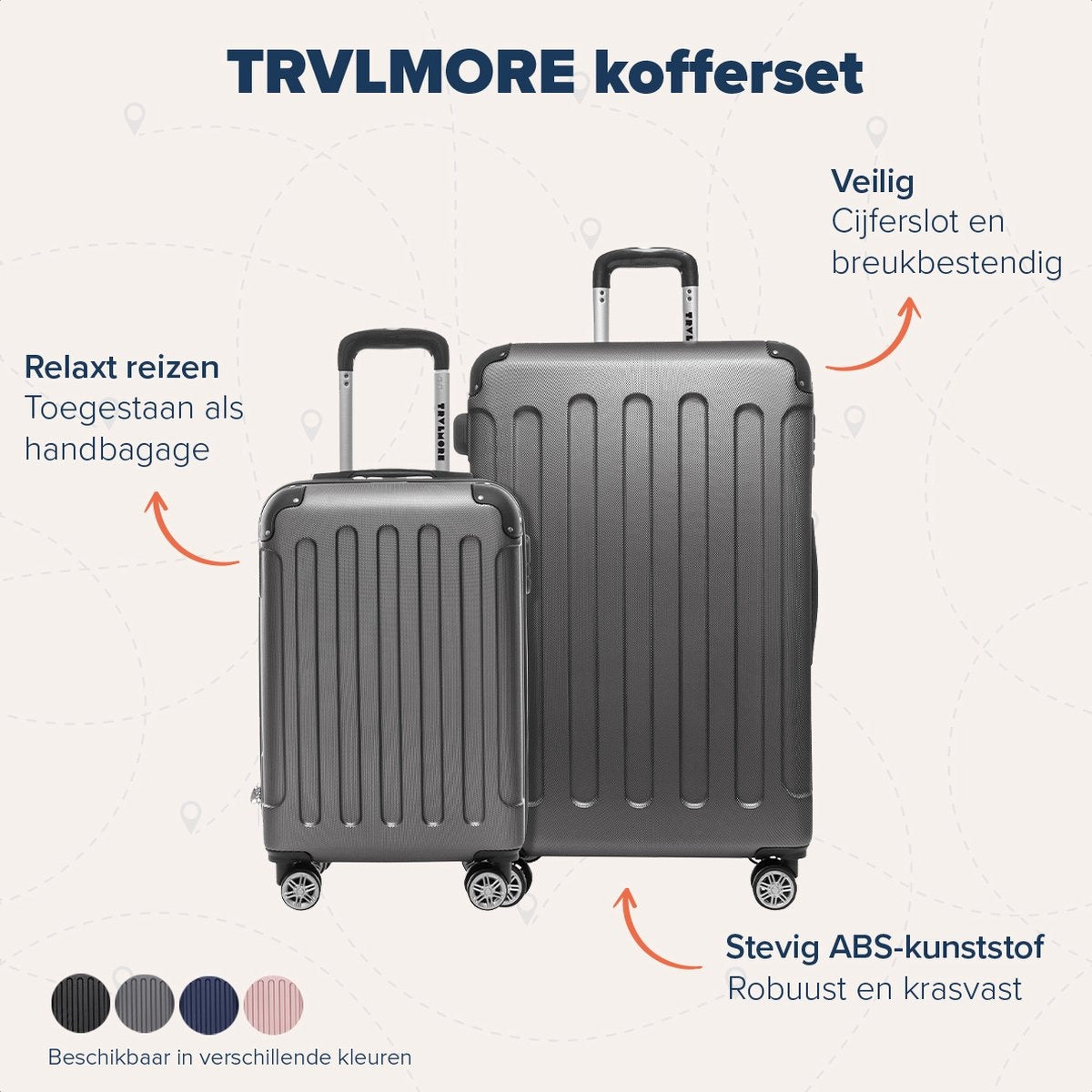 TRVLMORE Set de valises - 2 pièces - 38L (bagage à main) + 110L - Gris foncé