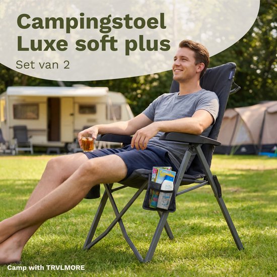 TRVLMORE Chaises de camping de luxe - pliables - 2-Pack - Capacité de charge 150KG - Sac de transport inclus - Chaise pliante - Chaise de camping - Chaise pliante - Gris